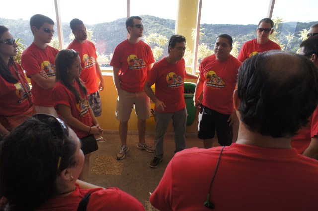 Briefing at the cable car station, just before the walk through the favela starts