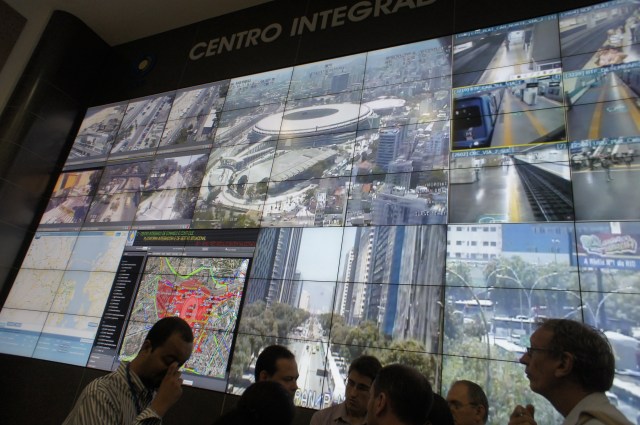 Helicopter image of Maracanã Stadium, on video wall